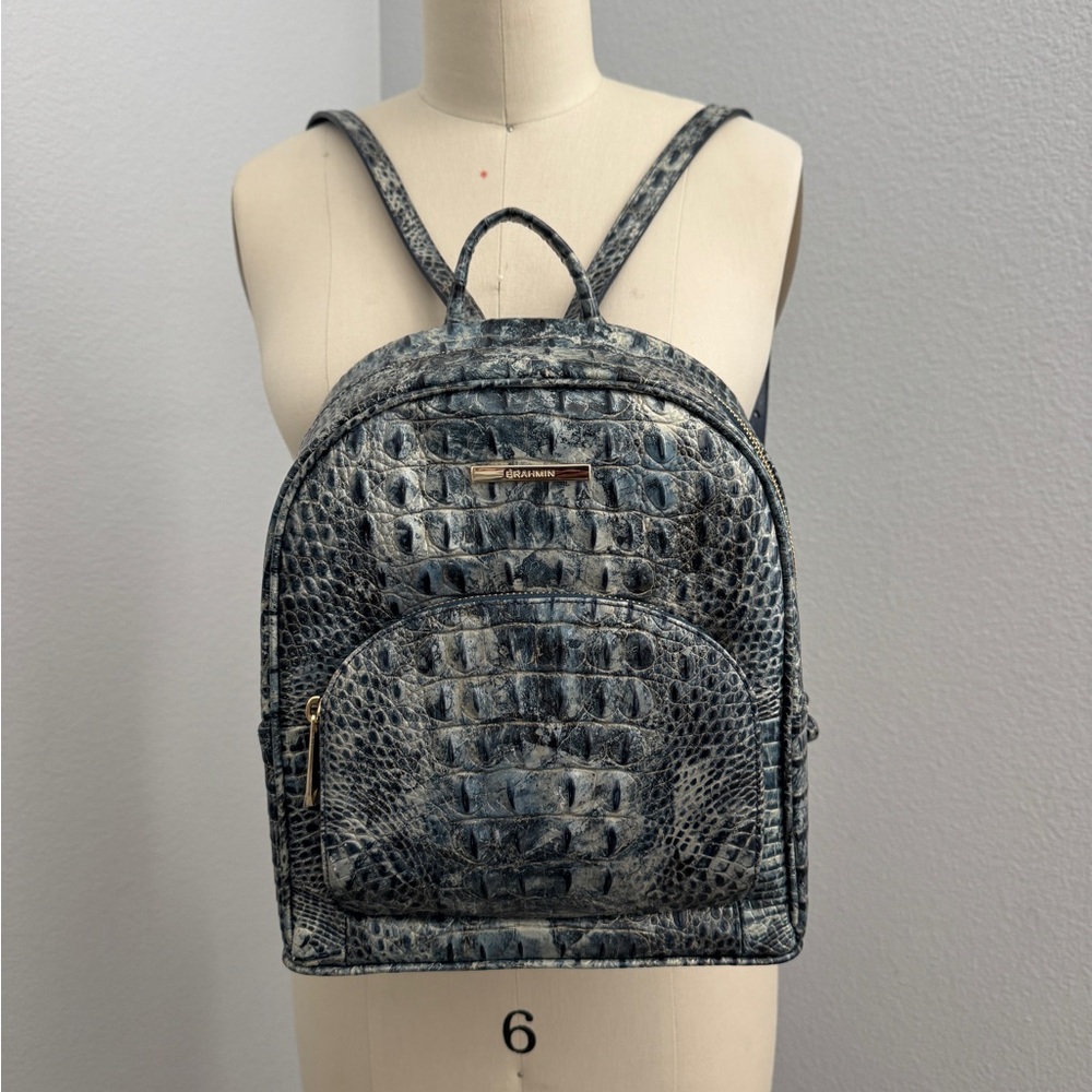 Brahmin Blue and Gold Embossed backpack